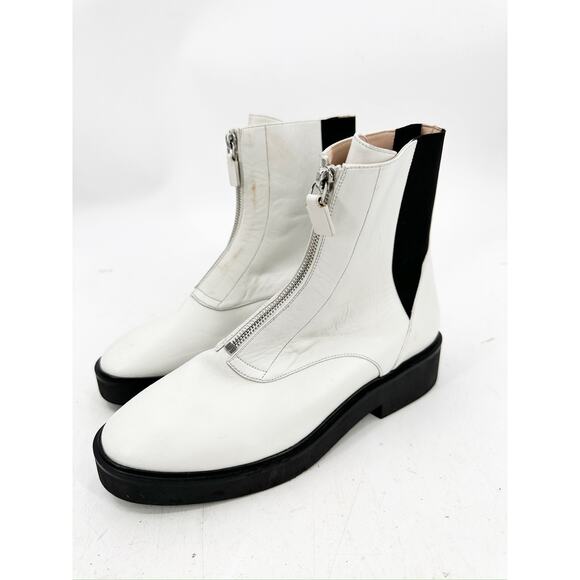 Stuart Weitzman Lodge Zip White Leather Bootie Size 8B - Picture 5 of 7